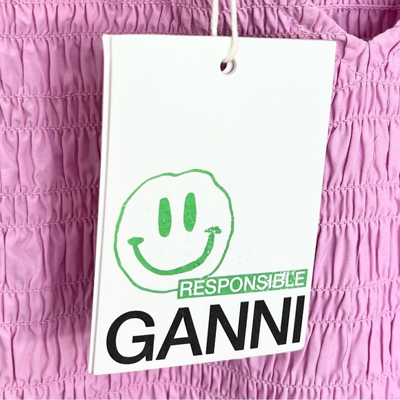 NWT GANNI COLOUR BLOCK Organic COTTON POPLIN SMOCKED MINI DRESS IN PHLOX PINK 38 - Picture 15 of 17